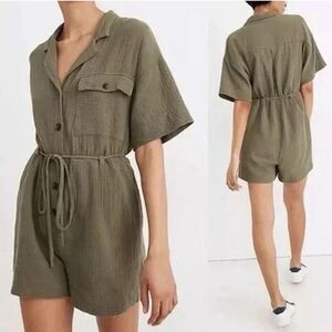 Madewell Lightspun Belted Safari Green Romper XL